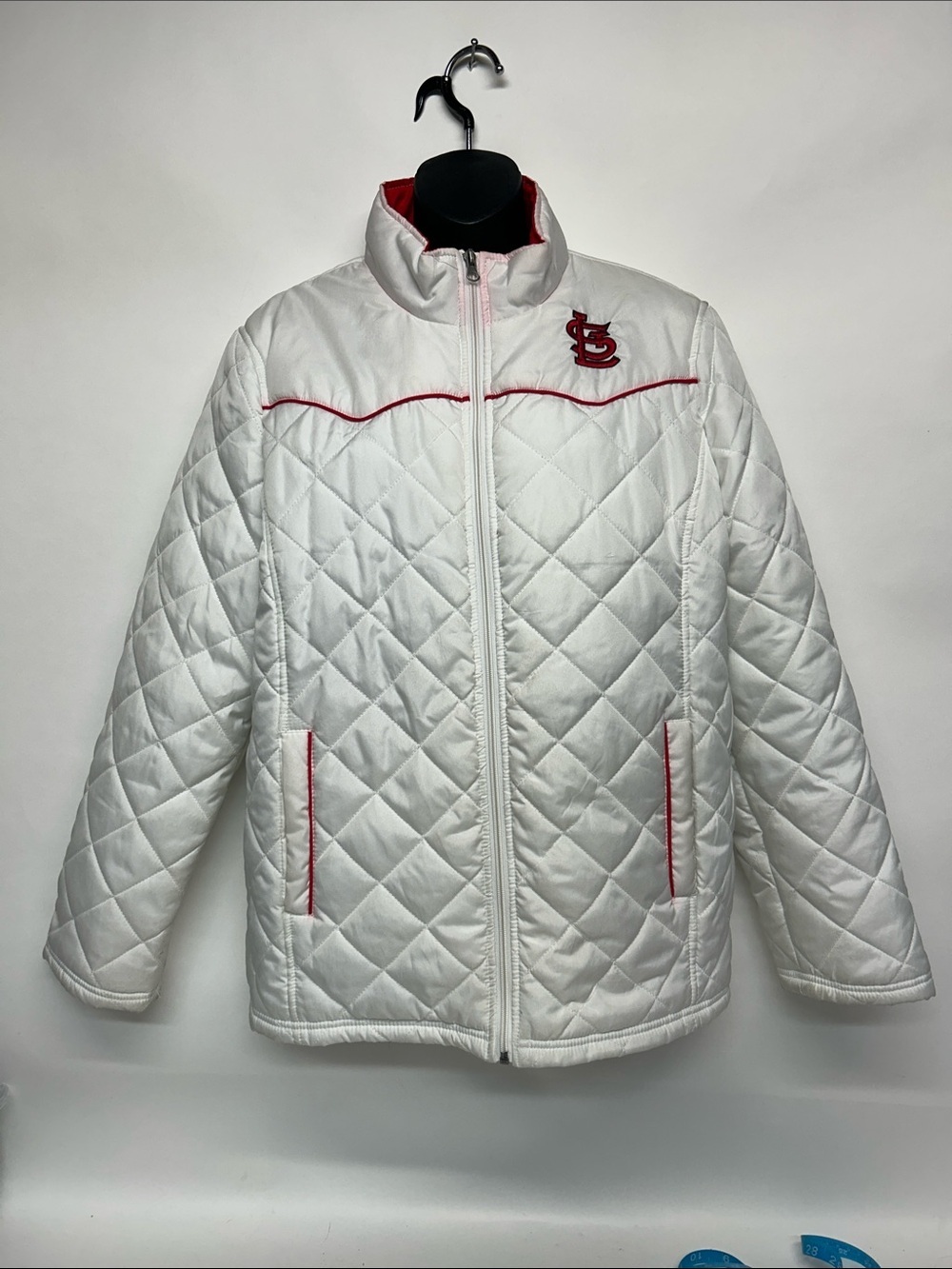 White Quilted Jacket with Red Trim and StL Logo xl Cardinals